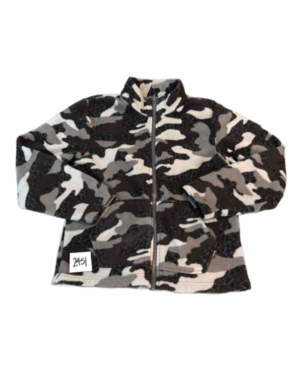 Boys Eddie Bauer Fleece Jacket Size S Grey Black Camo
